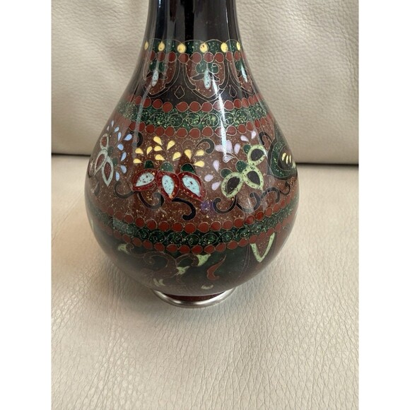 Japanese CLOISONNE Bud Vase Red Brown Gold Fleck Phoenix Bird Kyoto Butterfly - Picture 6 of 16